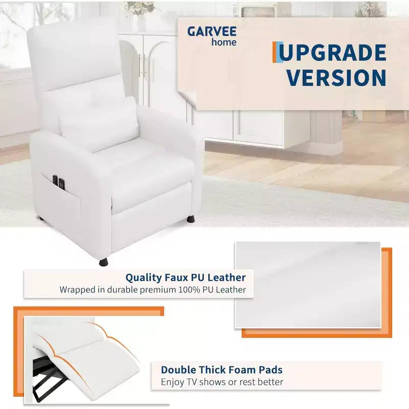 Fauteuil inclinable électrique avec massage et chauffage, inclinable ergonomique en cuir PU surdimensionné, 2 poches latérales et port USB