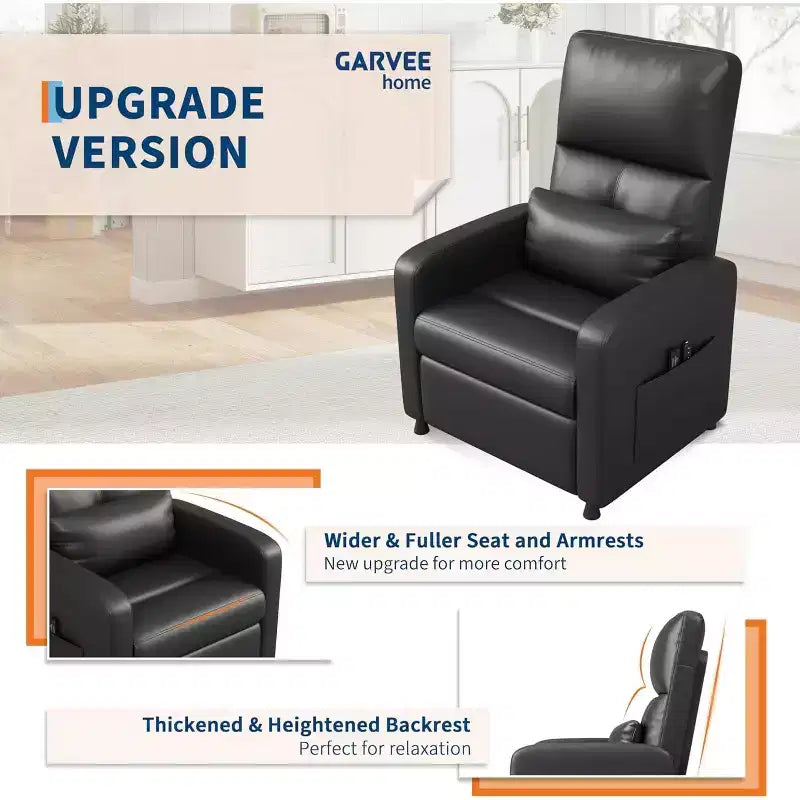 Fauteuil inclinable électrique avec massage et chauffage, inclinable ergonomique en cuir PU surdimensionné, 2 poches latérales et port USB