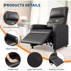 Fauteuil inclinable électrique avec massage et chauffage, inclinable ergonomique en cuir PU surdimensionné, 2 poches latérales et port USB