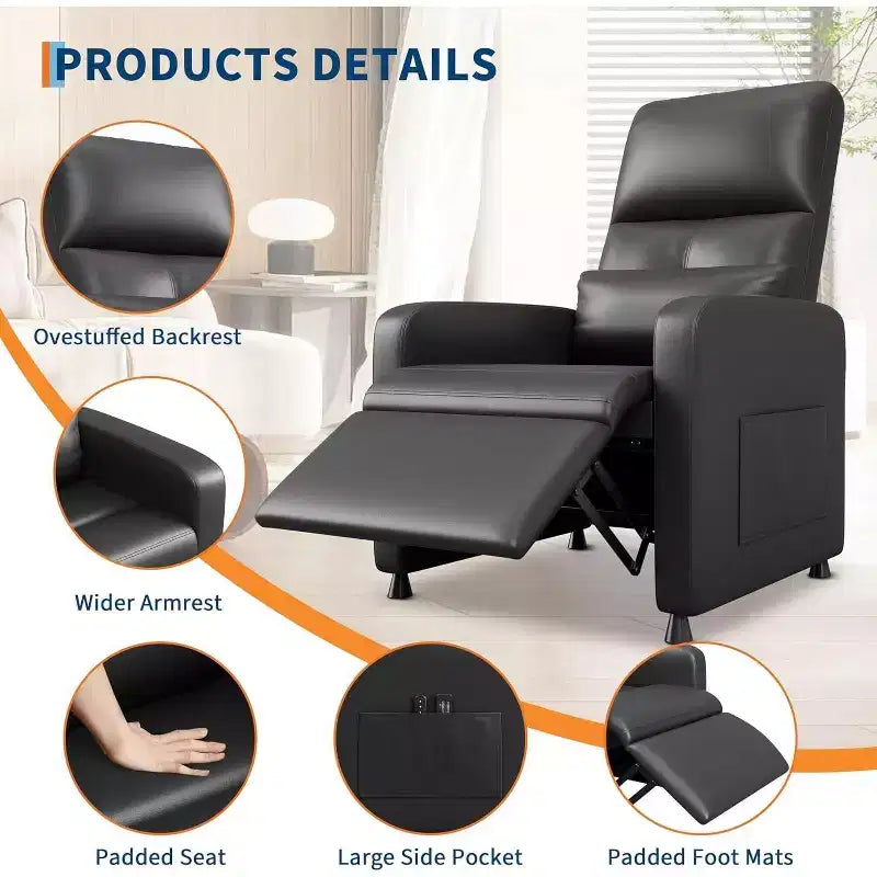 Fauteuil inclinable électrique avec massage et chauffage, inclinable ergonomique en cuir PU surdimensionné, 2 poches latérales et port USB