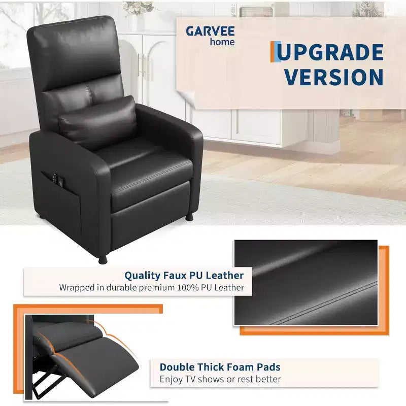 Fauteuil inclinable électrique avec massage et chauffage, inclinable ergonomique en cuir PU surdimensionné, 2 poches latérales et port USB