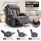 Fauteuil inclinable pivotant, fauteuil à bascule large avec massage chauffant, fauteuil à bascule simple à 3 positions, 2 poches latérales, porte-gobelets, ports USB, télécommande
