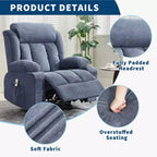 Fauteuil inclinable pivotant, fauteuil à bascule large avec massage chauffant, fauteuil à bascule simple à 3 positions, 2 poches latérales, porte-gobelets, ports USB, télécommande