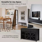 Okak Buffet moderne en verre, meuble de rangement pour salle à manger, armoires de cuisine avec porte coulissante de style grange et poignées en métal