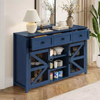 Okak Buffet moderne en verre, meuble de rangement pour salle à manger, armoires de cuisine avec porte coulissante de style grange et poignées en métal