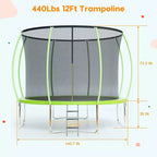 Trampoline d'extérieur 3,66 m avec filet de sécurité – Capacité de 200 kg Certifié ASTM F2225-15 Filet anti-écart Résistant à la rouille pour enfants et adultes