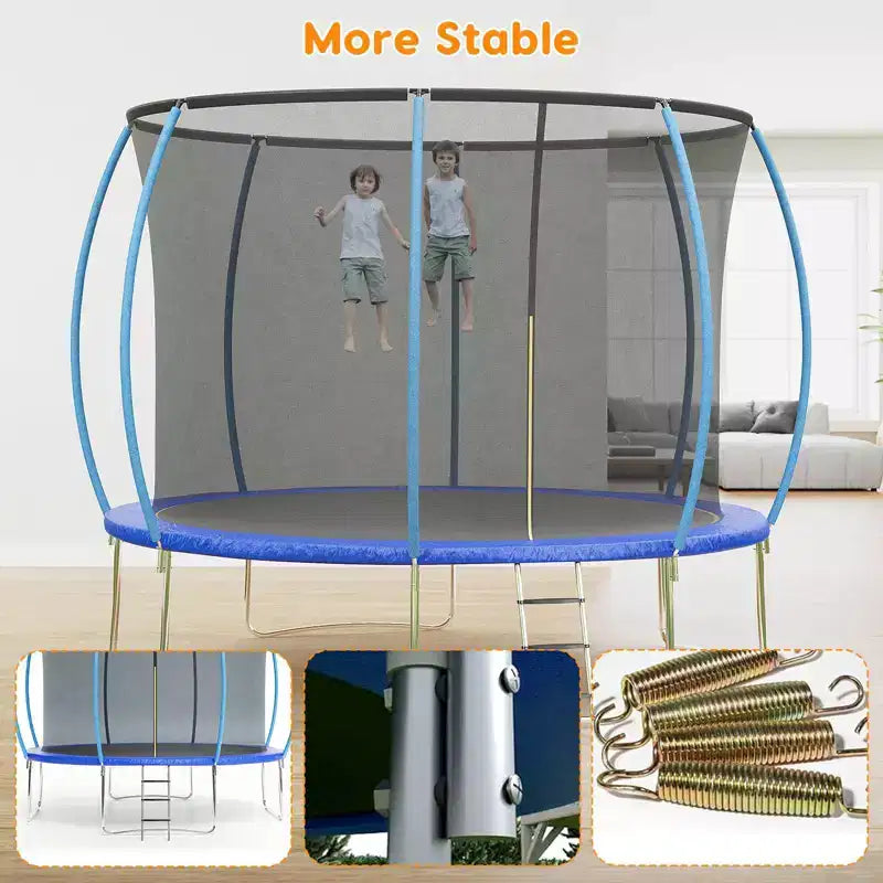 Trampoline d'extérieur 3,66 m avec filet de sécurité – Capacité de 200 kg Certifié ASTM F2225-15 Filet anti-écart Résistant à la rouille pour enfants et adultes