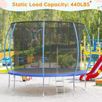 Trampoline d'extérieur 3,66 m avec filet de sécurité – Capacité de 200 kg Certifié ASTM F2225-15 Filet anti-écart Résistant à la rouille pour enfants et adultes