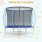 Trampoline d'extérieur 3,66 m avec filet de sécurité – Capacité de 200 kg Certifié ASTM F2225-15 Filet anti-écart Résistant à la rouille pour enfants et adultes
