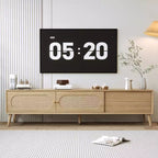 Boho TV Stand with Drawers for 75 inch TV, Wood TV Storage Cabinet Table with Solid Wood Legs for Living Room, Natural