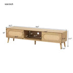 Meuble TV Bohème avec Tiroirs pour TV 75 pouces, Meuble TV en Bois avec Pieds en Bois Massif pour Salon, Naturel