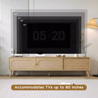 Meuble TV Bohème avec Tiroirs pour TV 75 pouces, Meuble TV en Bois avec Pieds en Bois Massif pour Salon, Naturel