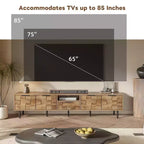 Meuble TV de ferme avec tiroirs pour téléviseur de 75 pouces, table de rangement TV en bois avec portes et pieds en bois massif pour salon, naturel