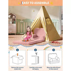Fauteuil convertible 2-en-1 pour enfants, en polaire Teddy doux, se déplie en chaise longue ou en lit, parfait pour une salle de jeux, une chambre d'enfant ou comme cadeau d'anniversaire