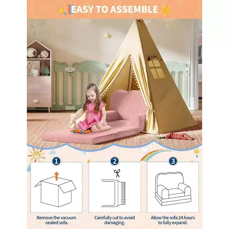 Fauteuil convertible 2-en-1 pour enfants, en polaire Teddy doux, se déplie en chaise longue ou en lit, parfait pour une salle de jeux, une chambre d'enfant ou comme cadeau d'anniversaire