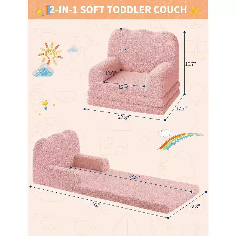 Fauteuil convertible 2-en-1 pour enfants, en polaire Teddy doux, se déplie en chaise longue ou en lit, parfait pour une salle de jeux, une chambre d'enfant ou comme cadeau d'anniversaire
