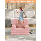 Fauteuil convertible 2-en-1 pour enfants, en polaire Teddy doux, se déplie en chaise longue ou en lit, parfait pour une salle de jeux, une chambre d'enfant ou comme cadeau d'anniversaire