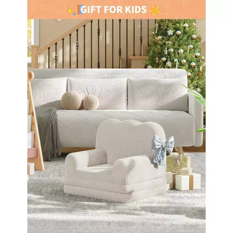 Fauteuil convertible 2-en-1 pour enfants, en polaire Teddy doux, se déplie en chaise longue ou en lit, parfait pour une salle de jeux, une chambre d'enfant ou comme cadeau d'anniversaire