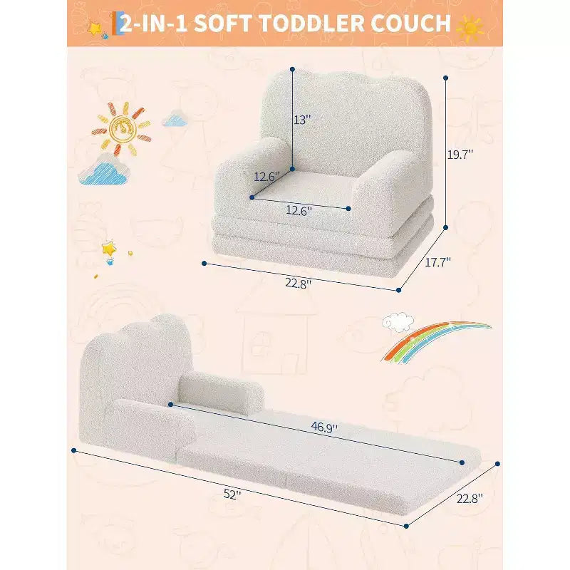 Fauteuil convertible 2-en-1 pour enfants, en polaire Teddy doux, se déplie en chaise longue ou en lit, parfait pour une salle de jeux, une chambre d'enfant ou comme cadeau d'anniversaire