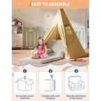 Fauteuil convertible 2-en-1 pour enfants, en polaire Teddy doux, se déplie en chaise longue ou en lit, parfait pour une salle de jeux, une chambre d'enfant ou comme cadeau d'anniversaire