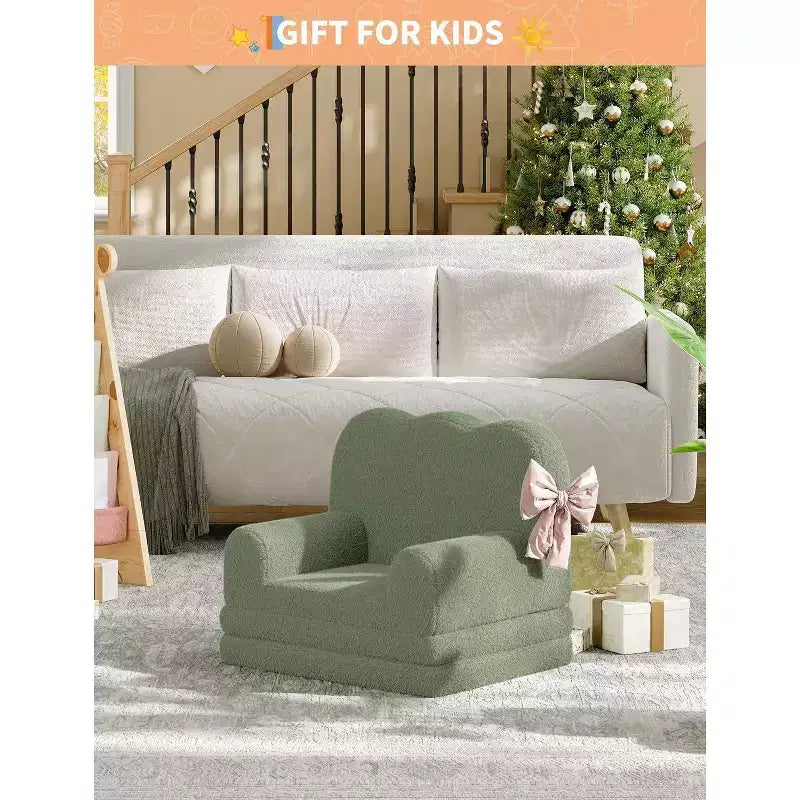 Fauteuil convertible 2-en-1 pour enfants, en polaire Teddy doux, se déplie en chaise longue ou en lit, parfait pour une salle de jeux, une chambre d'enfant ou comme cadeau d'anniversaire