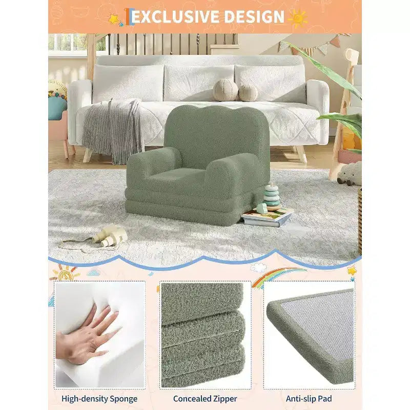 Fauteuil convertible 2-en-1 pour enfants, en polaire Teddy doux, se déplie en chaise longue ou en lit, parfait pour une salle de jeux, une chambre d'enfant ou comme cadeau d'anniversaire