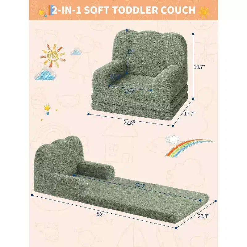 Fauteuil convertible 2-en-1 pour enfants, en polaire Teddy doux, se déplie en chaise longue ou en lit, parfait pour une salle de jeux, une chambre d'enfant ou comme cadeau d'anniversaire