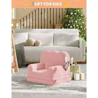 Fauteuil convertible 2-en-1 pour enfants, en polaire Teddy doux, se déplie en chaise longue ou en lit, parfait pour une salle de jeux, une chambre d'enfant ou comme cadeau d'anniversaire