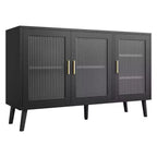 Buffet avec 3 longues portes en verre arc-en-ciel, buffet grande capacité en aggloméré, moderne pour cuisine, salle à manger ou salon, noir