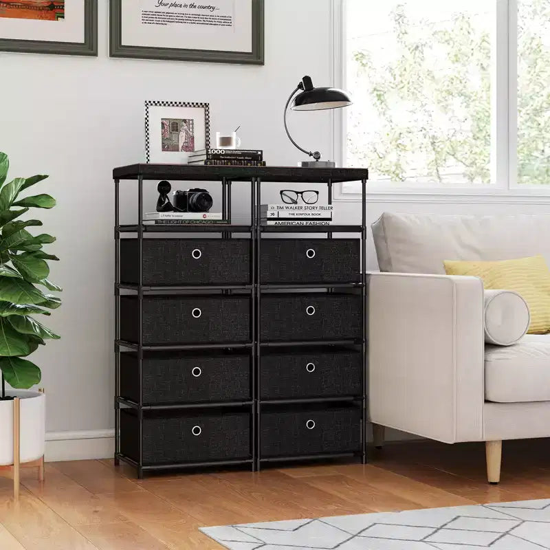 Costway Commode à 4 tiroirs avec étagère et bacs en tissu, unité de rangement industrielle