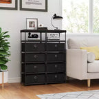 Costway Commode à 4 tiroirs avec étagère et bacs en tissu, unité de rangement industrielle