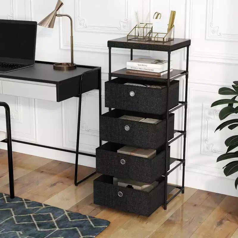 Costway Commode à 4 tiroirs avec étagère et bacs en tissu, unité de rangement industrielle
