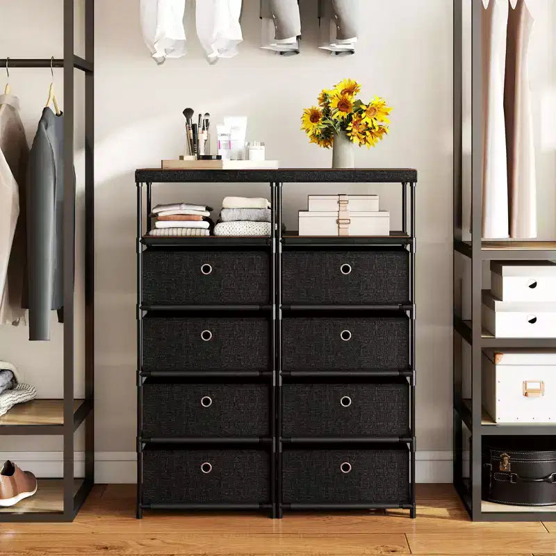 Costway Commode à 4 tiroirs avec étagère et bacs en tissu, unité de rangement industrielle