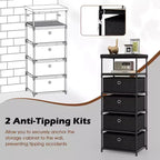 Costway Commode à 4 tiroirs avec étagère et bacs en tissu, unité de rangement industrielle