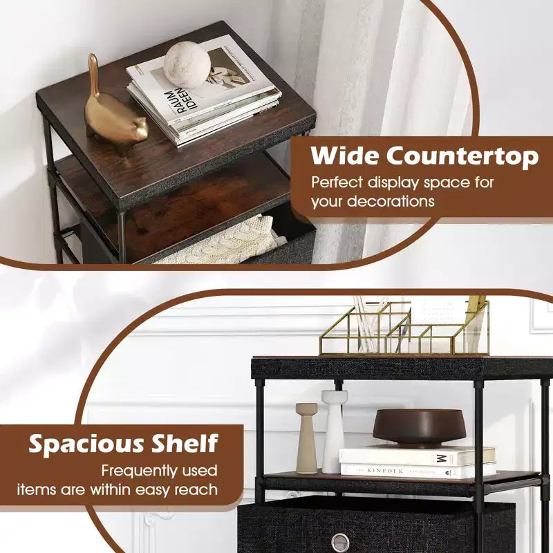 Costway Commode à 4 tiroirs avec étagère et bacs en tissu, unité de rangement industrielle