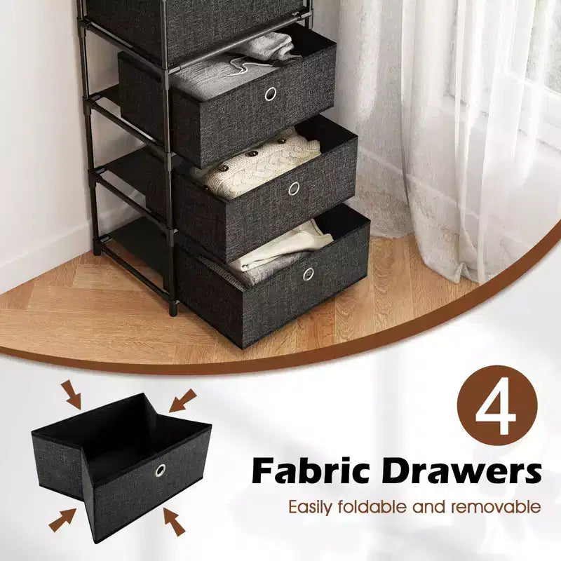 Costway Commode à 4 tiroirs avec étagère et bacs en tissu, unité de rangement industrielle