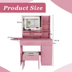 Coiffeuse Okak avec miroir LED et prise de courant, coiffeuse avec 3 tiroirs et 7 étagères, ensemble de coiffeuse avec tabouret de rangement pour chambre à coucher