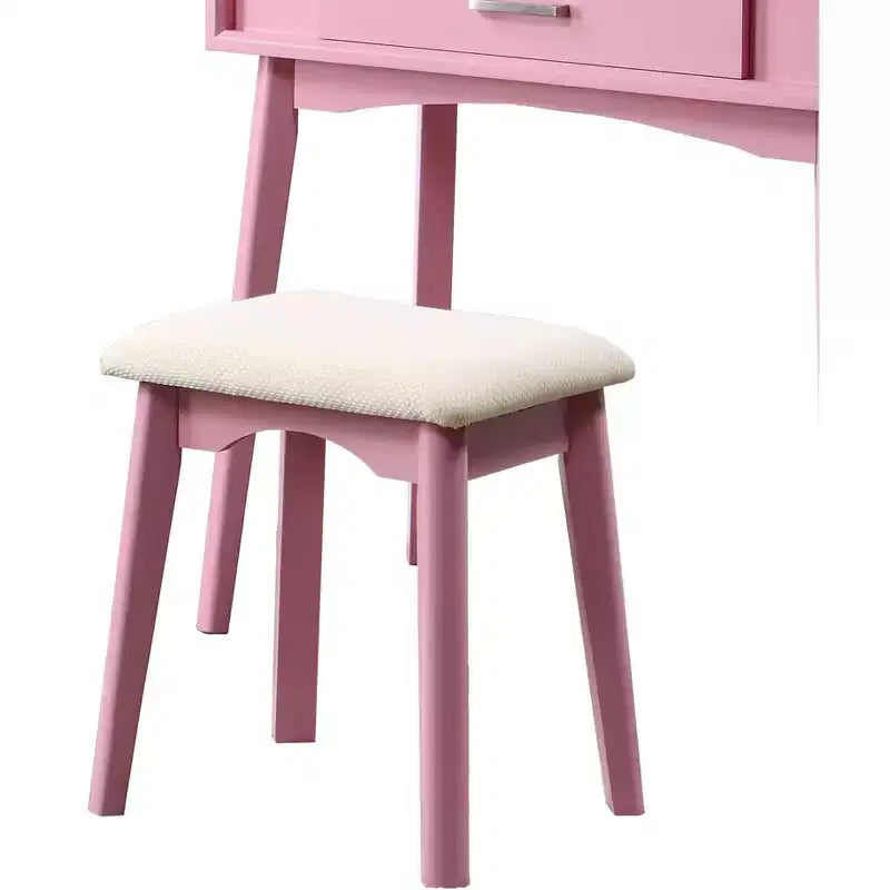 Coiffeuse contemporaine en bois Okak avec tabouret, coiffeuse de maquillage avec miroir rond et 1 tiroir, coiffeuse pour filles pour chambre à coucher, dressing