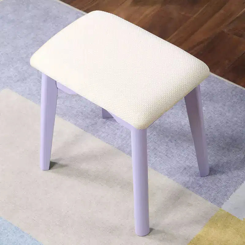 Coiffeuse contemporaine en bois Okak avec tabouret, coiffeuse de maquillage avec miroir rond et 1 tiroir, coiffeuse pour filles pour chambre à coucher, dressing