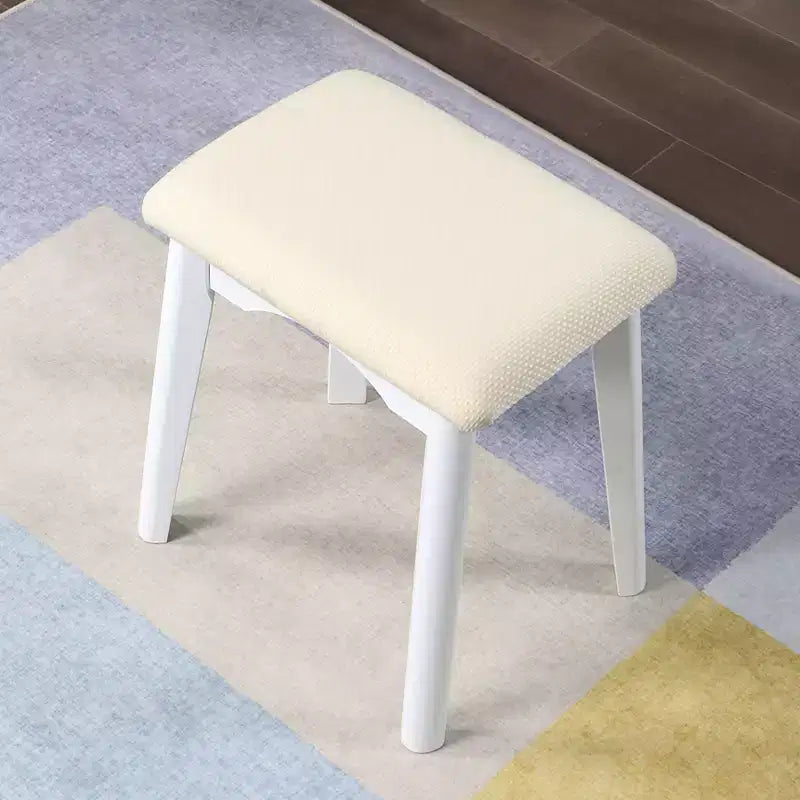 Coiffeuse contemporaine en bois Okak avec tabouret, coiffeuse de maquillage avec miroir rond et 1 tiroir, coiffeuse pour filles pour chambre à coucher, dressing