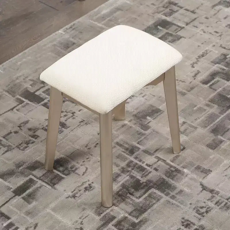 Coiffeuse contemporaine en bois Okak avec tabouret, coiffeuse de maquillage avec miroir rond et 1 tiroir, coiffeuse pour filles pour chambre à coucher, dressing