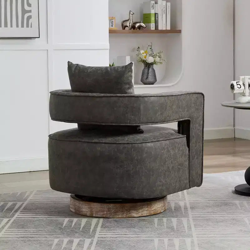 TUYOHW Fauteuil d'appoint pivotant 29.1W, fauteuil de salon rembourré avec base en bois d'hévéa vieilli, fauteuil club en similicuir pour salon, bureau