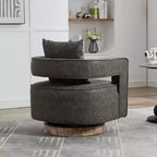 TUYOHW Fauteuil d'appoint pivotant 29.1W, fauteuil de salon rembourré avec base en bois d'hévéa vieilli, fauteuil club en similicuir pour salon, bureau