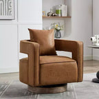 TUYOHW Fauteuil d'appoint pivotant 29.1W, fauteuil de salon rembourré avec base en bois d'hévéa vieilli, fauteuil club en similicuir pour salon, bureau