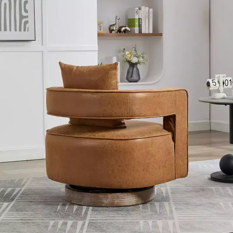 TUYOHW Fauteuil d'appoint pivotant 29.1W, fauteuil de salon rembourré avec base en bois d'hévéa vieilli, fauteuil club en similicuir pour salon, bureau