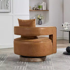 TUYOHW Fauteuil d'appoint pivotant 29.1W, fauteuil de salon rembourré avec base en bois d'hévéa vieilli, fauteuil club en similicuir pour salon, bureau