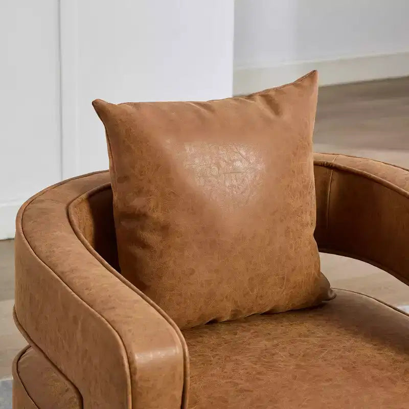 TUYOHW Fauteuil d'appoint pivotant 29.1W, fauteuil de salon rembourré avec base en bois d'hévéa vieilli, fauteuil club en similicuir pour salon, bureau