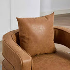 TUYOHW Fauteuil d'appoint pivotant 29.1W, fauteuil de salon rembourré avec base en bois d'hévéa vieilli, fauteuil club en similicuir pour salon, bureau