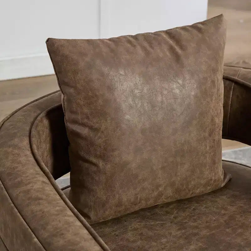 TUYOHW Fauteuil d'appoint pivotant 29.1W, fauteuil de salon rembourré avec base en bois d'hévéa vieilli, fauteuil club en similicuir pour salon, bureau
