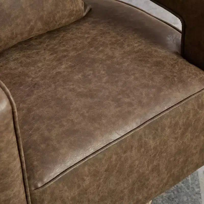 TUYOHW Fauteuil d'appoint pivotant 29.1W, fauteuil de salon rembourré avec base en bois d'hévéa vieilli, fauteuil club en similicuir pour salon, bureau
